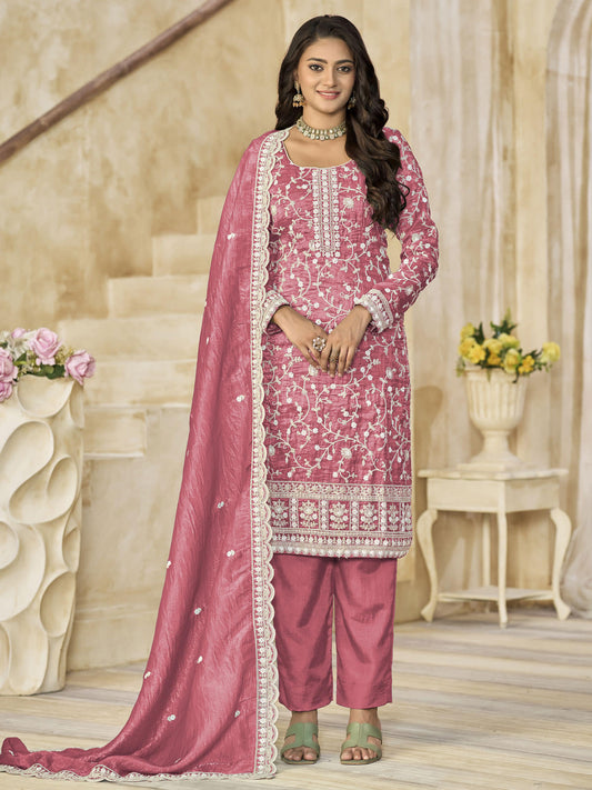 Pink Organza Material Pant Style Suit