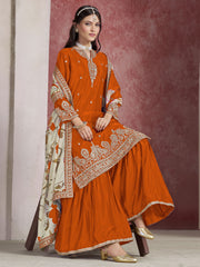 Orange Zari Threads Work Festive Gharara Style Suit