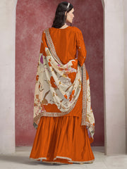 Orange Zari Threads Work Festive Gharara Style Suit