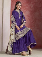 Purple Zari Threads Work Festive Gharara Style Suit
