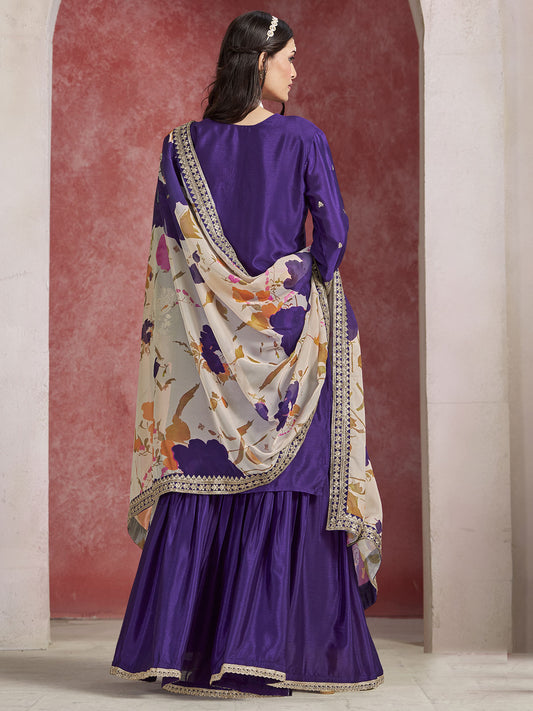 Purple Zari Threads Work Festive Gharara Style Suit