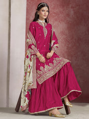 Pink Zari Threads Work Festive Gharara Style Suit