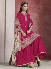 Pink Zari Threads Work Festive Gharara Style Suit