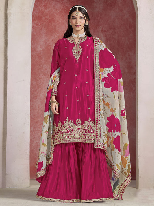 Pink Zari Threads Work Festive Gharara Style Suit