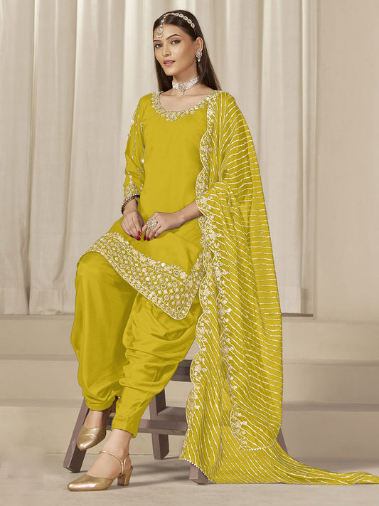 Mustard Silk Embroidered Sequins With Mirror Work Salwar Suit Festive Wear