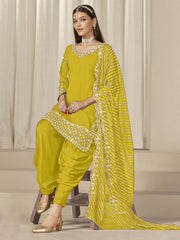 Mustard Silk Embroidered Sequins With Mirror Work Salwar Suit Festive Wear