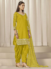 Mustard Silk Embroidered Sequins With Mirror Work Salwar Suit Festive Wear