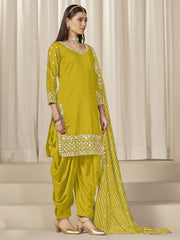 Mustard Silk Embroidered Sequins With Mirror Work Salwar Suit Festive Wear