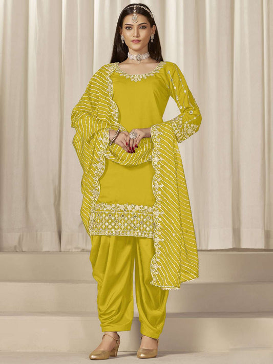 Mustard Silk Embroidered Sequins With Mirror Work Salwar Suit Festive Wear