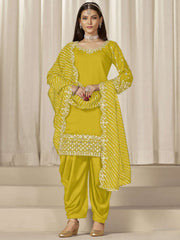 Mustard Silk Embroidered Sequins With Mirror Work Salwar Suit Festive Wear