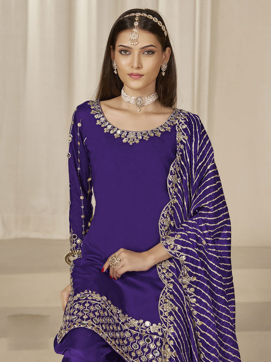 Blue Silk Embroidered Sequins With Mirror Work Salwar Suit Festive Wear