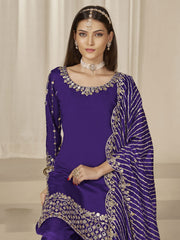 Blue Silk Embroidered Sequins With Mirror Work Salwar Suit Festive Wear