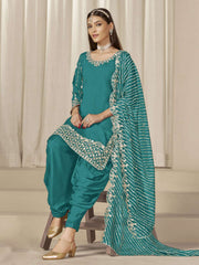 Teal Silk Embroidered Sequins With Mirror Work Salwar Suit Festive Wear