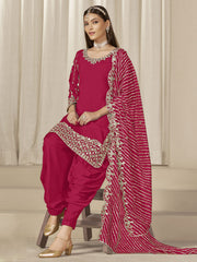 Pink Silk Embroidered Sequins With Mirror Work Salwar Suit Festive Wear