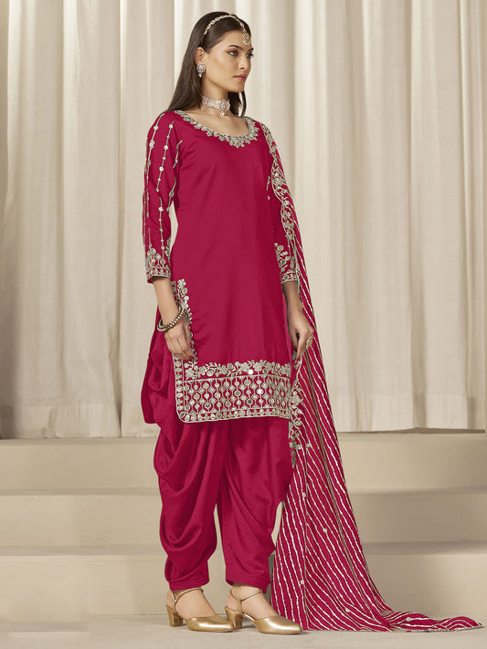 Pink Silk Embroidered Sequins With Mirror Work Salwar Suit Festive Wear