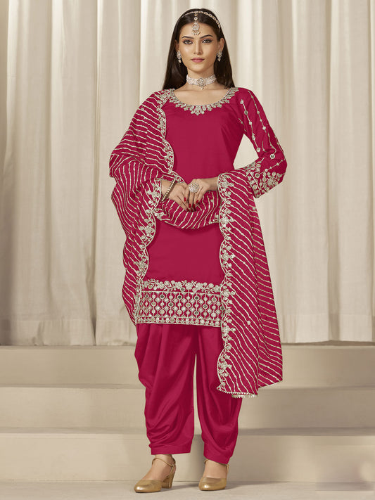 Pink Silk Embroidered Sequins With Mirror Work Salwar Suit Festive Wear