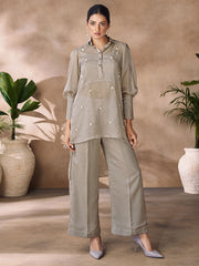 Organza Butta Casual Kurti in Grey