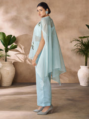 Organza Sequins Party Wear Kurti in Aqua Blue
