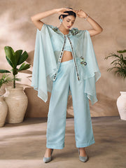 Organza Sequins Party Wear Kurti in Aqua Blue