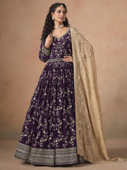 Wine Faux Georgette Embroidered Long Anarkali Suit