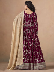 Maroon Faux Georgette Embroidered Long Anarkali Suit