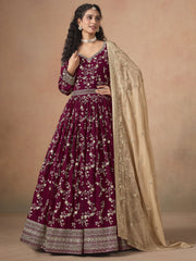 Maroon Faux Georgette Embroidered Long Anarkali Suit