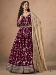 Maroon Faux Georgette Embroidered Long Anarkali Suit