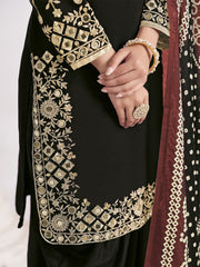 Black Silk Embroidered Mirror Work And Zari Dhoti Suit Festive Wear