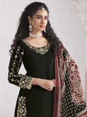 Black Silk Embroidered Mirror Work And Zari Dhoti Suit Festive Wear