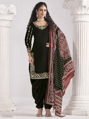 Black Silk Embroidered Mirror Work And Zari Dhoti Suit Festive Wear