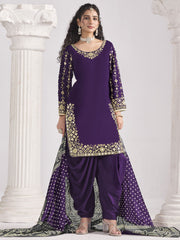 Purple Silk Embroidered Mirror Work And Zari Dhoti Suit Festive Wear