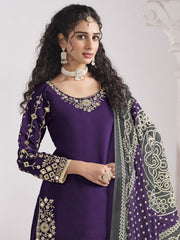 Purple Silk Embroidered Mirror Work And Zari Dhoti Suit Festive Wear