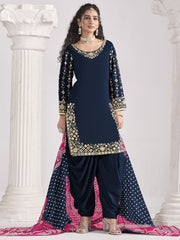 Blue Silk Embroidered Mirror Work And Zari Dhoti Suit Festive Wear