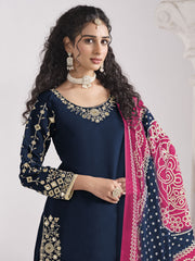 Blue Silk Embroidered Mirror Work And Zari Dhoti Suit Festive Wear