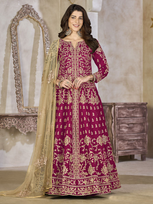 Pink Art Silk Lehenga Slit Style Festive Anarkali Suitk