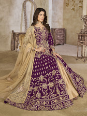Purple Art Silk Lehenga Slit Style Festive Anarkali Suit