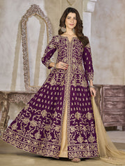 Purple Art Silk Lehenga Slit Style Festive Anarkali Suit