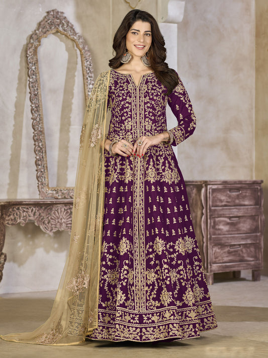 Purple Art Silk Lehenga Slit Style Festive Anarkali Suit