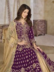 Purple Art Silk Lehenga Slit Style Festive Anarkali Suit
