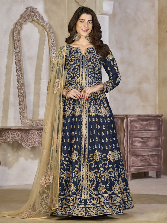 Blue Art Silk Lehenga Slit Style Festive Anarkali Suit