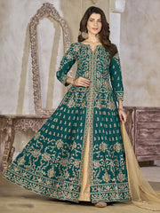 Green Art Silk Lehenga Slit Style Festive Anarkali Suit