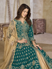 Green Art Silk Lehenga Slit Style Festive Anarkali Suit