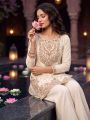 Off White All Over Beads Work Wedding Festive Palazzo Suit