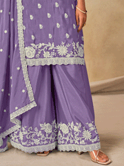 Lavender Chinon Thread Embroidered Palazzo Suit Festive Wear