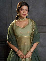 Green Organza Embroidery Designer Lehenga Choli