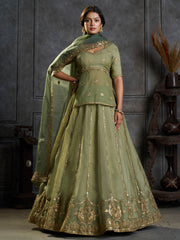 Green Organza Embroidery Designer Lehenga Choli
