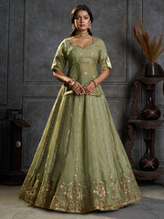 Green Organza Embroidery Designer Lehenga Choli