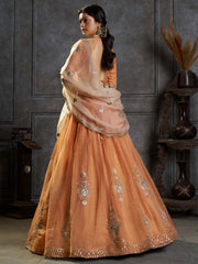 Orange Organza Embroidery Designer Lehenga Choli
