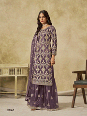 Purple Beautifully Embroidered Net Wedding Palazzo Suit