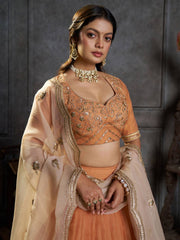 Orange Organza Embroidery Designer Lehenga Choli